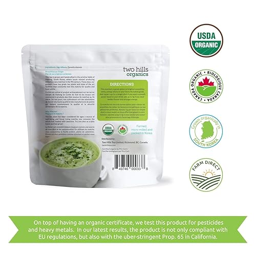 Miniatura 2 de Polvo matcha coreano orgánico culinario  Two Hills Organics 100 g3.53 oz  Té matcha de grado culinario de primera fuente  Probado para metales