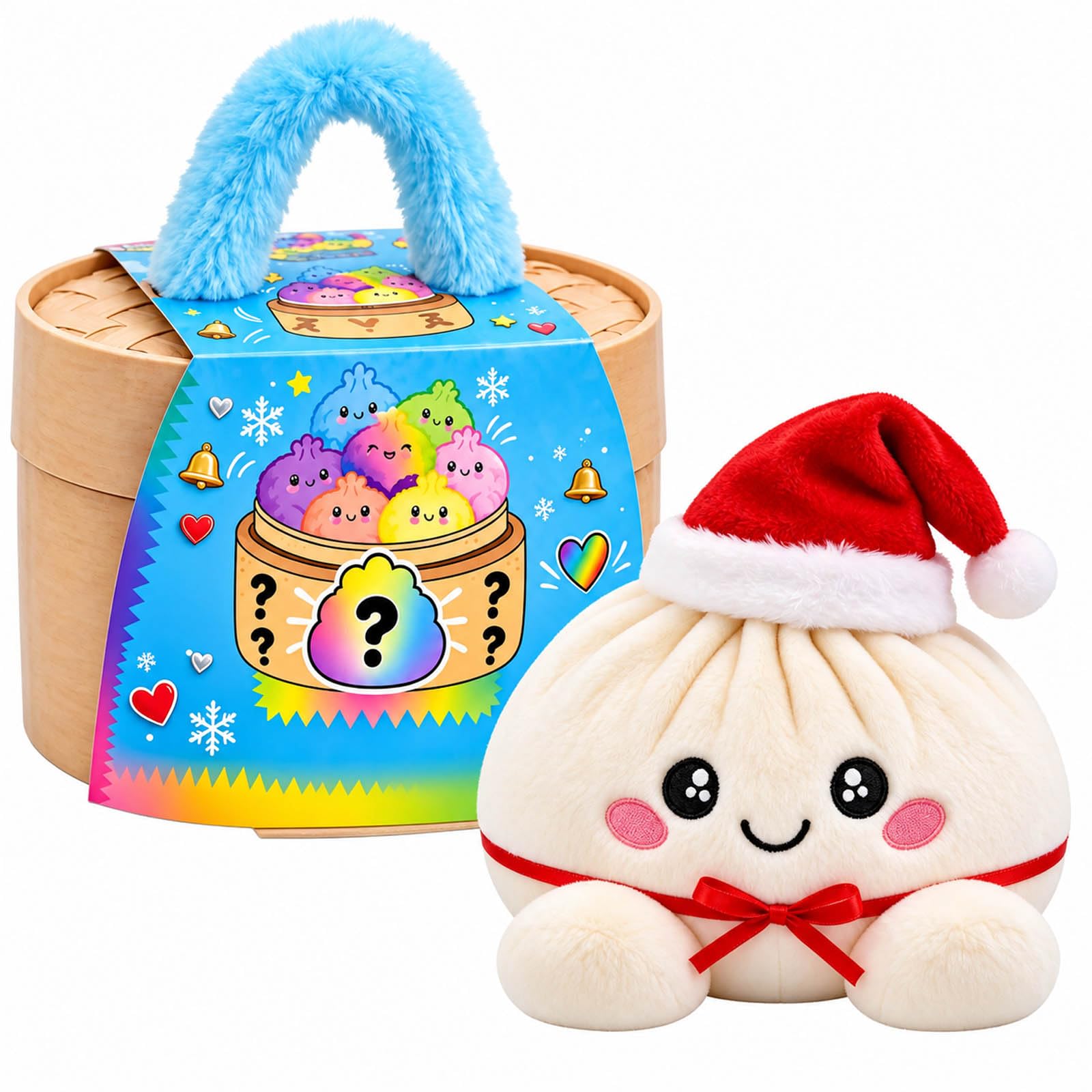 Christmas Plush Dumpling Cushion, Cute Soft Stuffed Bun with Steamer Gift Box, Squeeze & Stretch for Stress Relief, Cosy Desk & Home Decor (C) — image 1