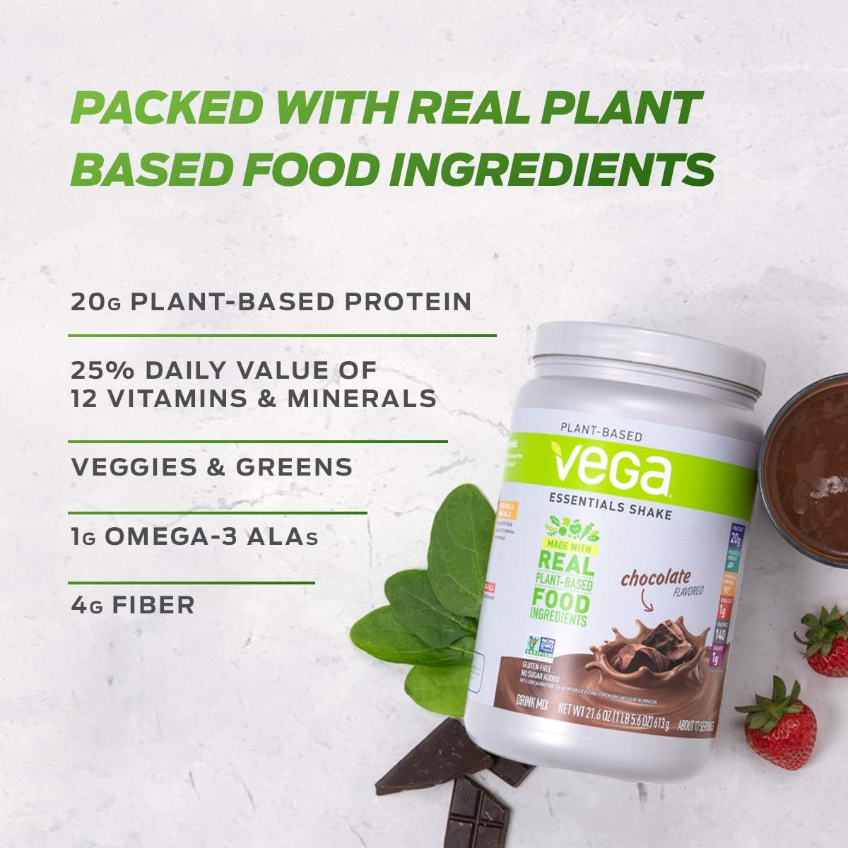 Vega Essentials Plant Based Protein Powder, Vanilla, Vegan, Superfood, Vitamins, Antioxidants, Keto, Low Carb, Dairy Free, Gluten Free, Pea Protein for Women and Men, 21.9 Ounce (18 Servings) : Everything Else
