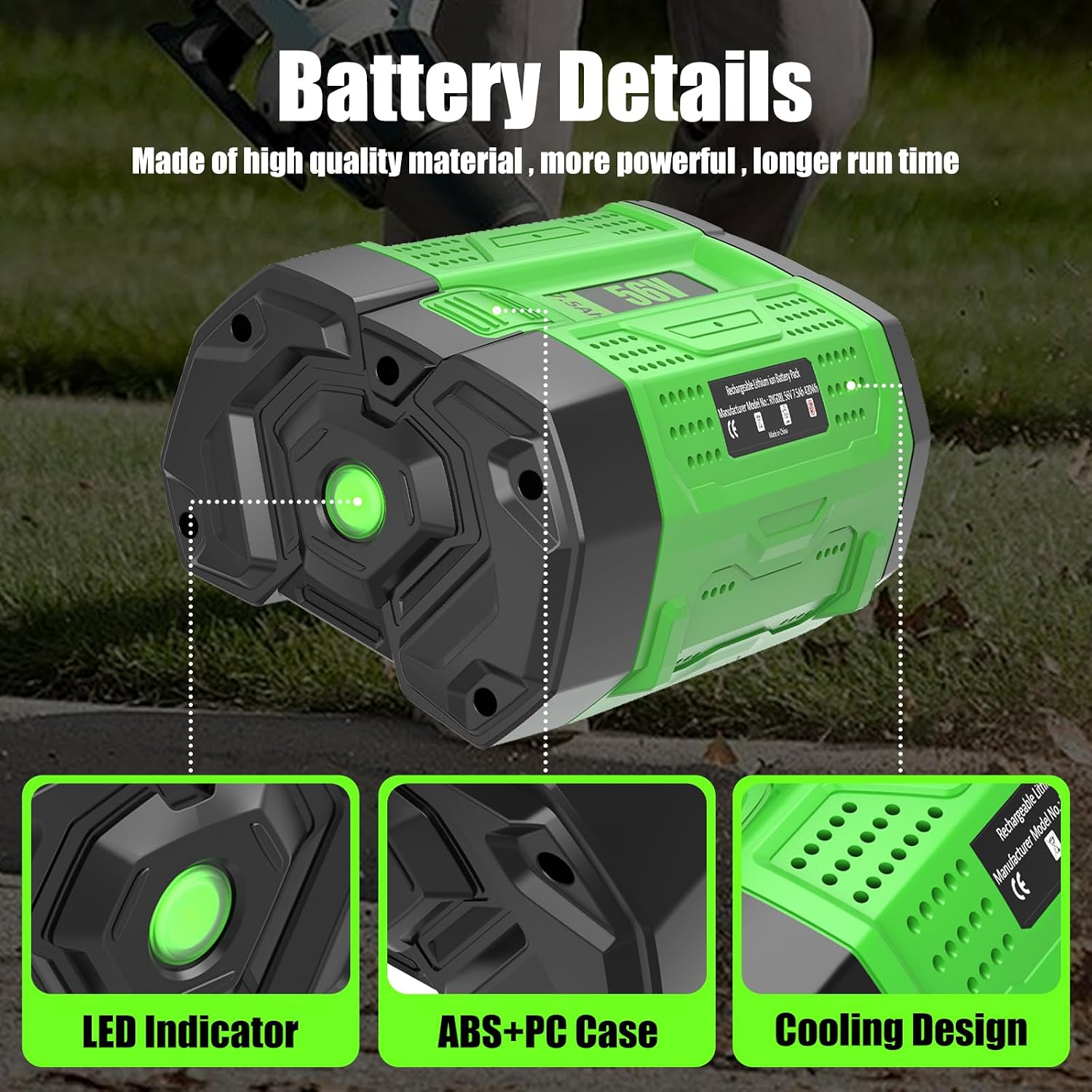 Dosctt 7500mAh High Capacity 56V Lithium Ion Battery Replacement for EGO 56V Battery Compatible with EGO 56 Volt Power Tools CS1604 CS1804 HT2400 LB6504 PH1400 Rechargeable Battery (1 Pack)