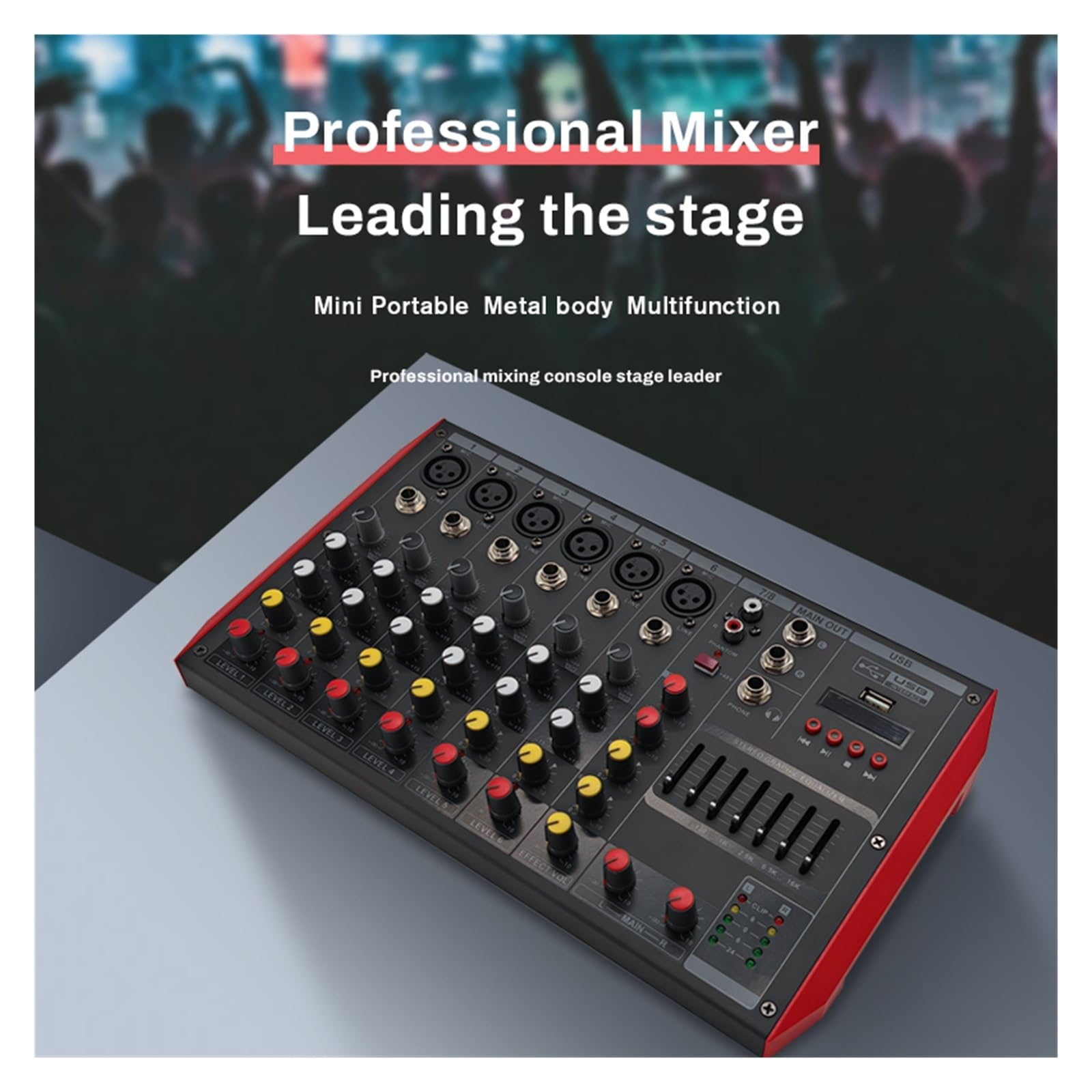 Sistema di Mixer Audio Professionale a 2/4/6 canali con Mixer USB DSP, Alimentazione Phantom a 48 V e Uscita Elevata (NT6)