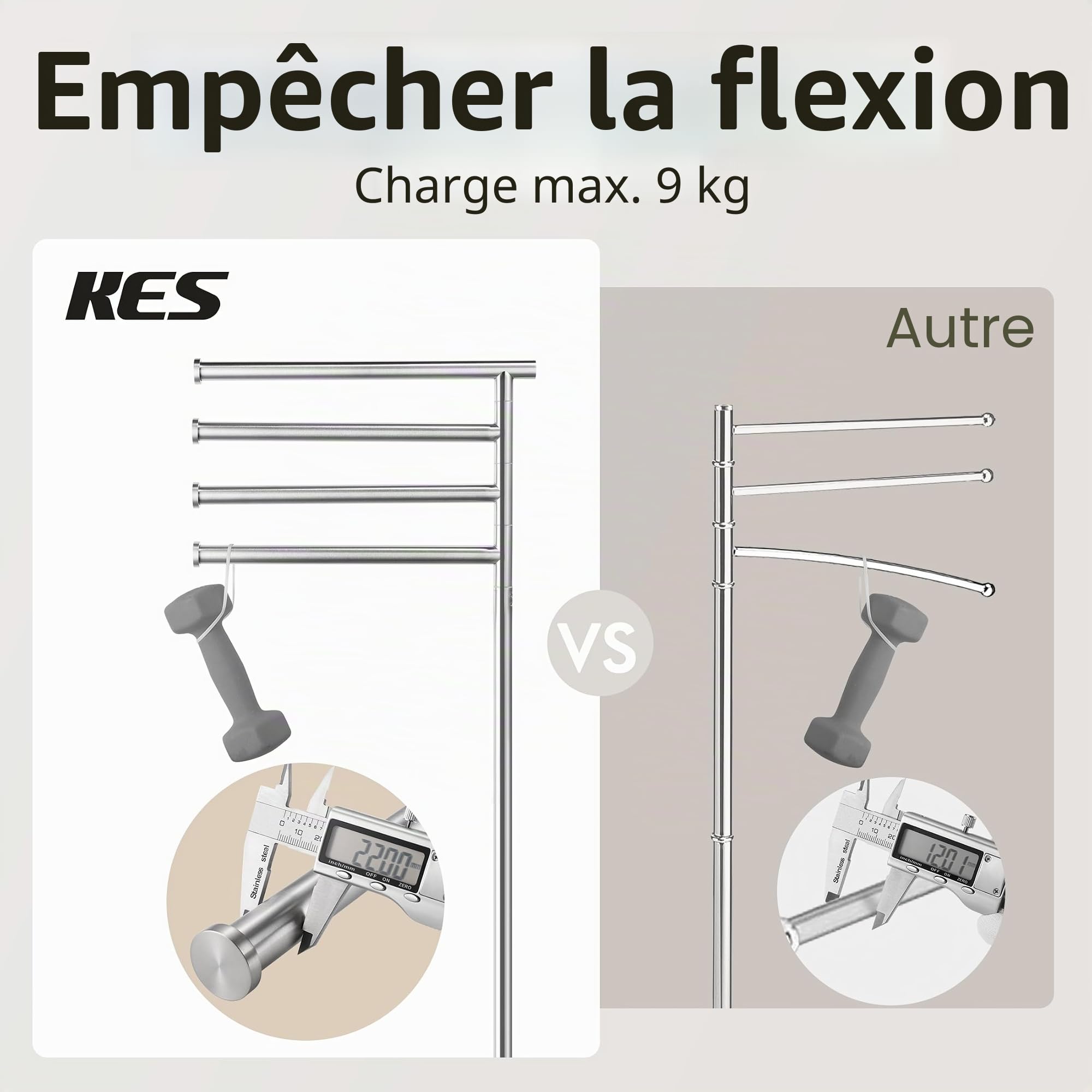 KES Porte-Serviettes sur Pied Porte Serviettes Pivotant 4 Barres avec Base en Marbre Porte Serviette Acier Inoxydable SUS304 Barre Porte-Serviette Brossé, BTH219S4-2