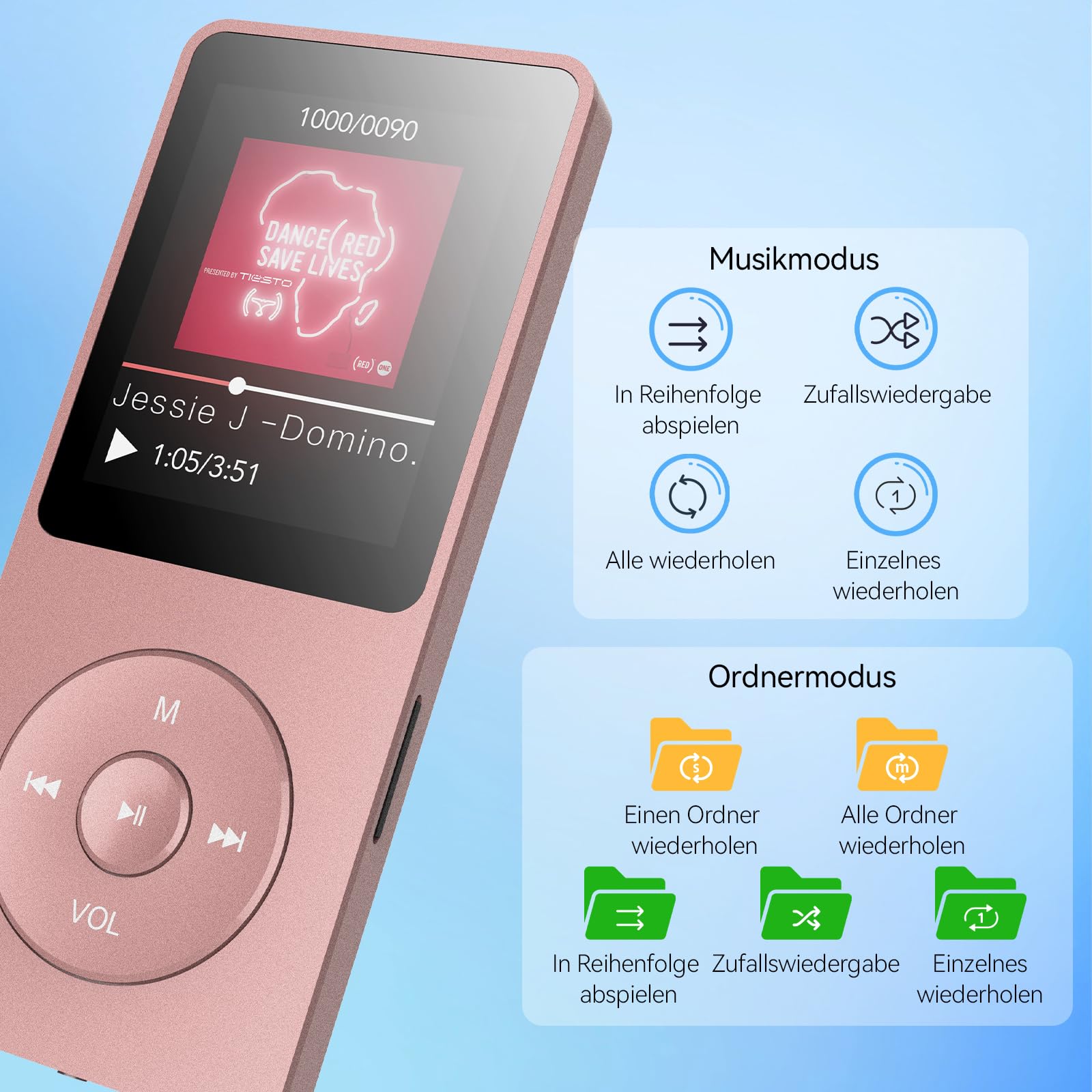 AGPTEK 64Go MP3 Bluetooth avec Écouteurs, Noir