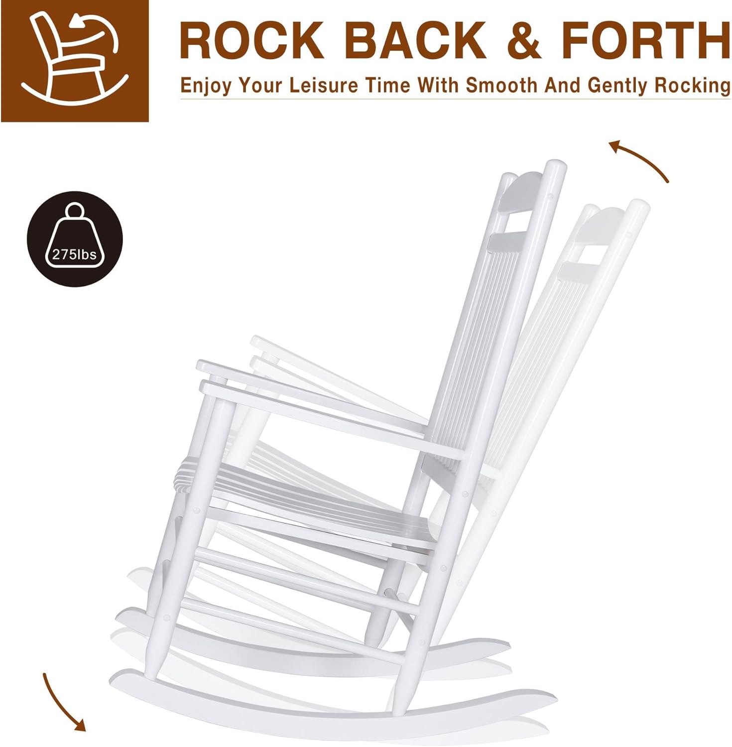 MUPATER Outdoor Rocking Chair Sets 3-Piece, Bistro Table and Chairs Set of 2,Patio Wooden Rocker Bistro Set with Foldable Table and Curved Seat, White