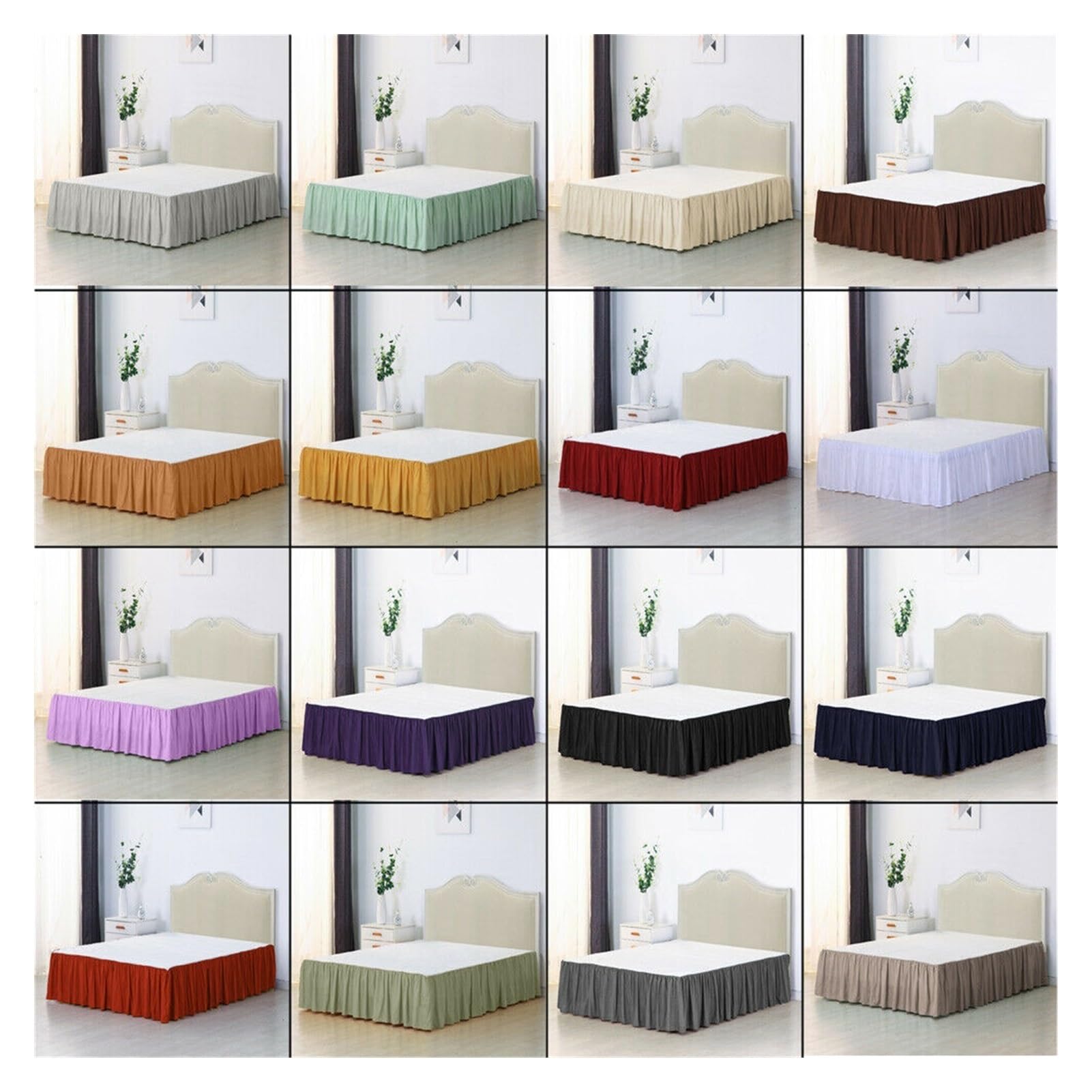 Bettrock einfarbiger Bettrock mit Oberfläche, Queen-Size-Bett, einfaches An- und Ausziehen, Bettrock, Volant, Größe 35 cm, Höhe für Doppelbett, Queen-Size-Bett, King-Size-Bett (Farbe: Braun, Größe: