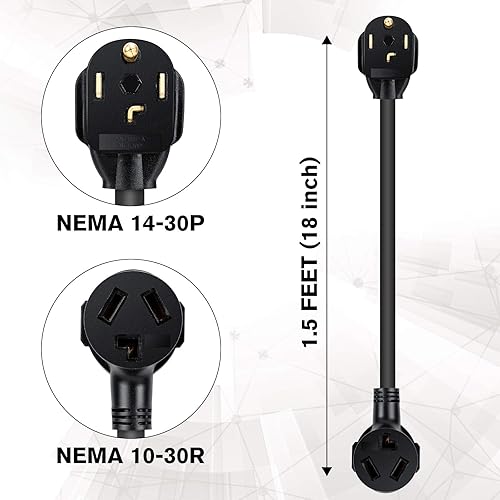 Miniatura 4 de WELLUCK 1.5FT Adaptador para secadora de 3 puntas a 4 puntas, adaptador de enchufe de secadora de 3 a 4 puntas, adaptador de toma de secadora de 4