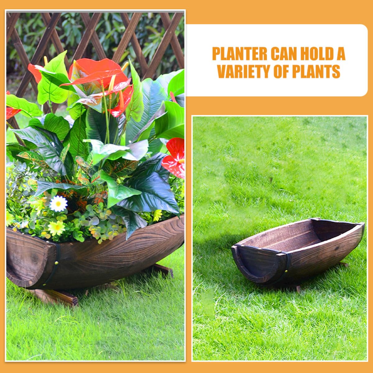 Tofficu Rustikaler Blumentopf Halbes Fass mit Sockel Vielseitig Verwendbar für Garten und Dekoration in Kaffee Farbe für Sukkulenten und Pflanzen