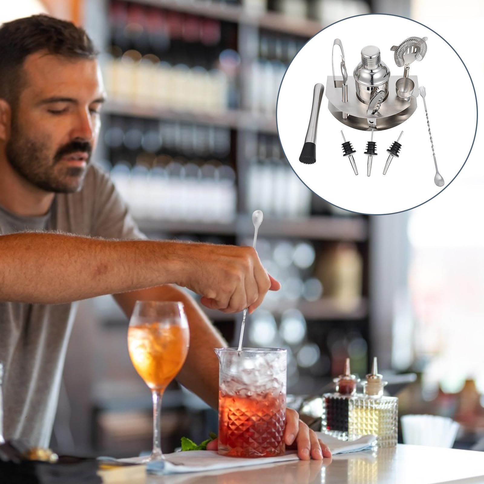 HEMOTON Ensemble Professionnel de 12 Pièces pour Shaker à Cocktails en Acier Inoxydable, Portable Bar ou Maison