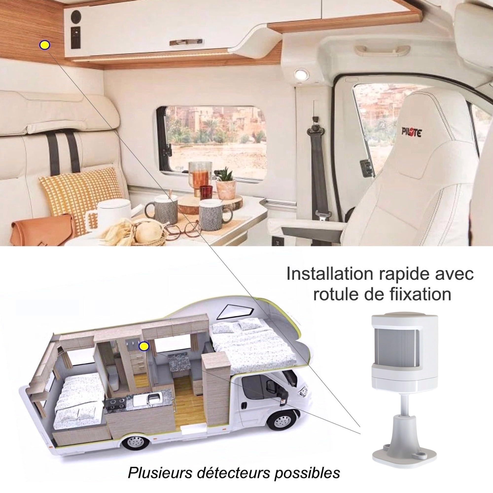 Alarme de Camping Car - 100% Autonome - 2 Sirènes : 1 pour Le Compartiment Moteur + 1 pour la Cellule - Alimentation par Piles - Pose Rapide - Entierement Programmée - Facile à Installer -