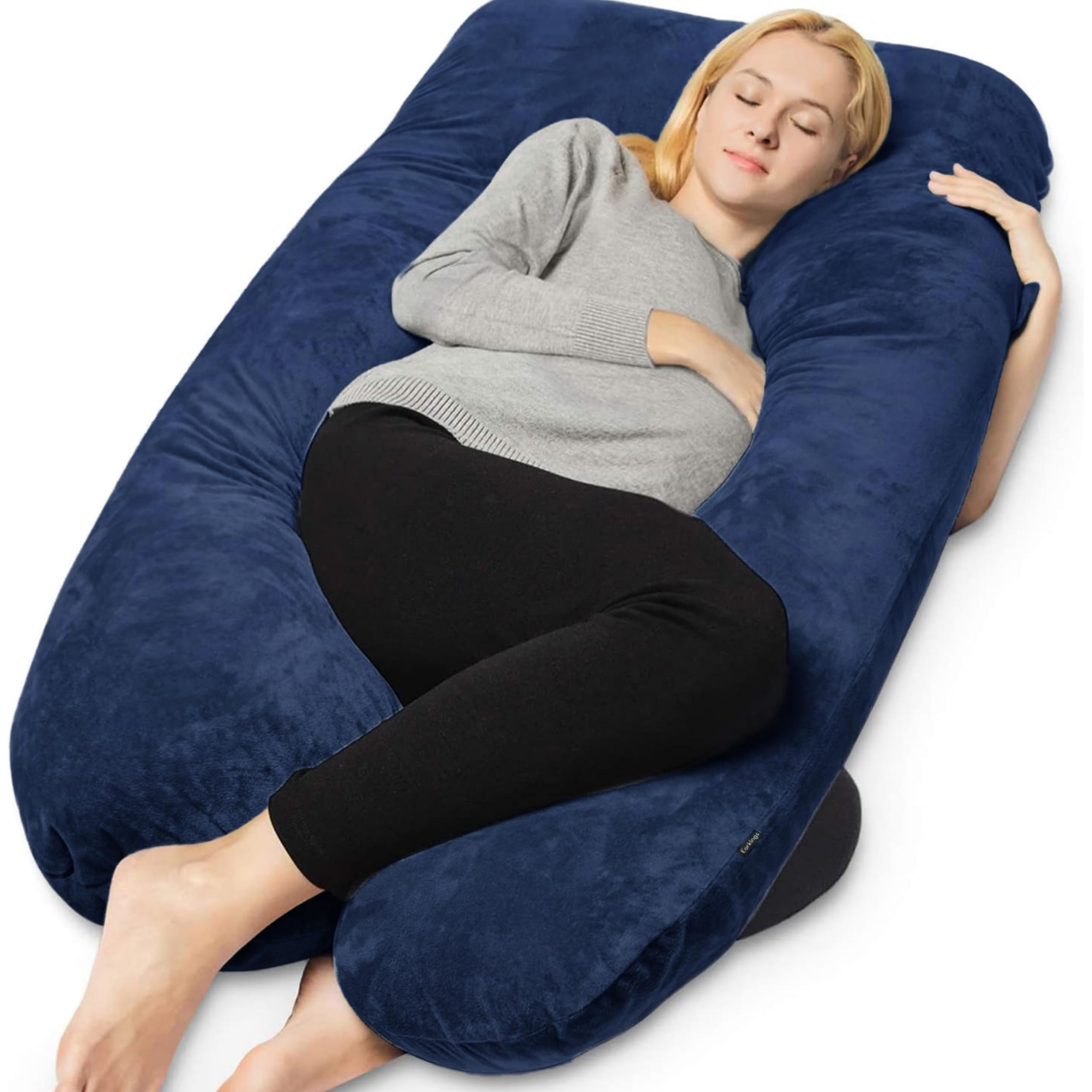 Cuscino per gravidanza, cuscino per dormire sul lato, 140 x 80 cm a forma di U con fodera rimovibile, cuscino per il corpo, blu