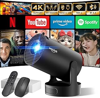 [Built-in Apps & 2025 Upgraded] Mini Projector with WiFi 6 and Bluetooth 5.4 Support 4K 1080P Auto Keystone 180° Rotatable...