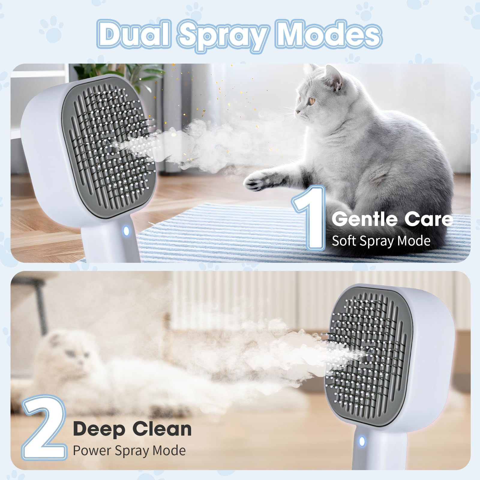 Cozary 4 in 1 Spazzola a Vapore per Gatti e Cani con Pulsante di Rilascio,Ricaricabile Spazzola Vapore con Lampada Antifungina per Massaggi Cura Depilazione,per Peli Lunghi e Corti Gatti Cani Conigli
