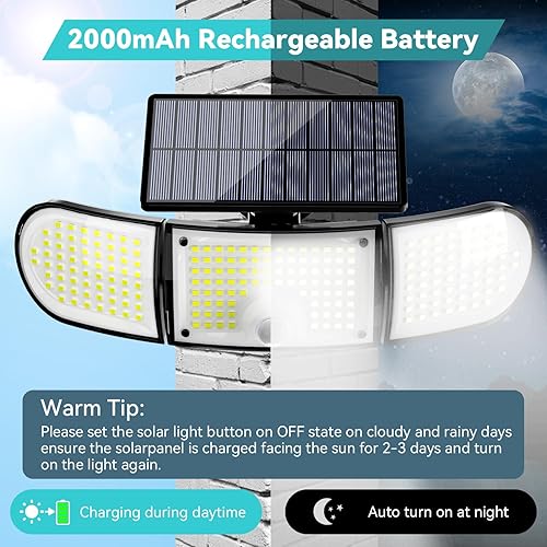Miniatura 4 de Luces solares para exteriores, 3000 lúmenes, 218 luces LED con sensor de movimiento con control remoto, IP65 impermeable, luces de pared de