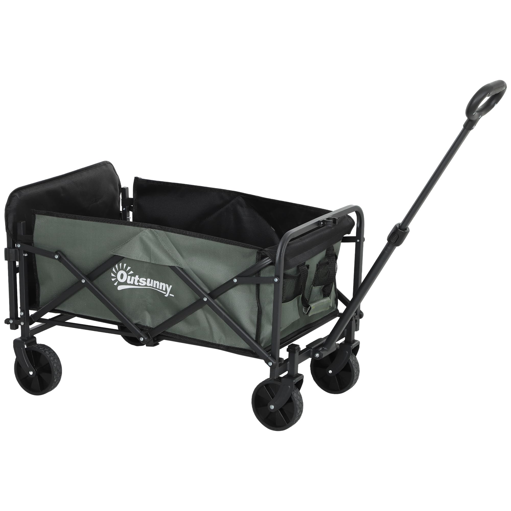 Outsunny Chariot de Transport Pliable, Chariot à roulettes avec poignée télescopique, 2 Poches, Ouverture arrière, pour extérieur, Festival, Camping, Plage, Vert