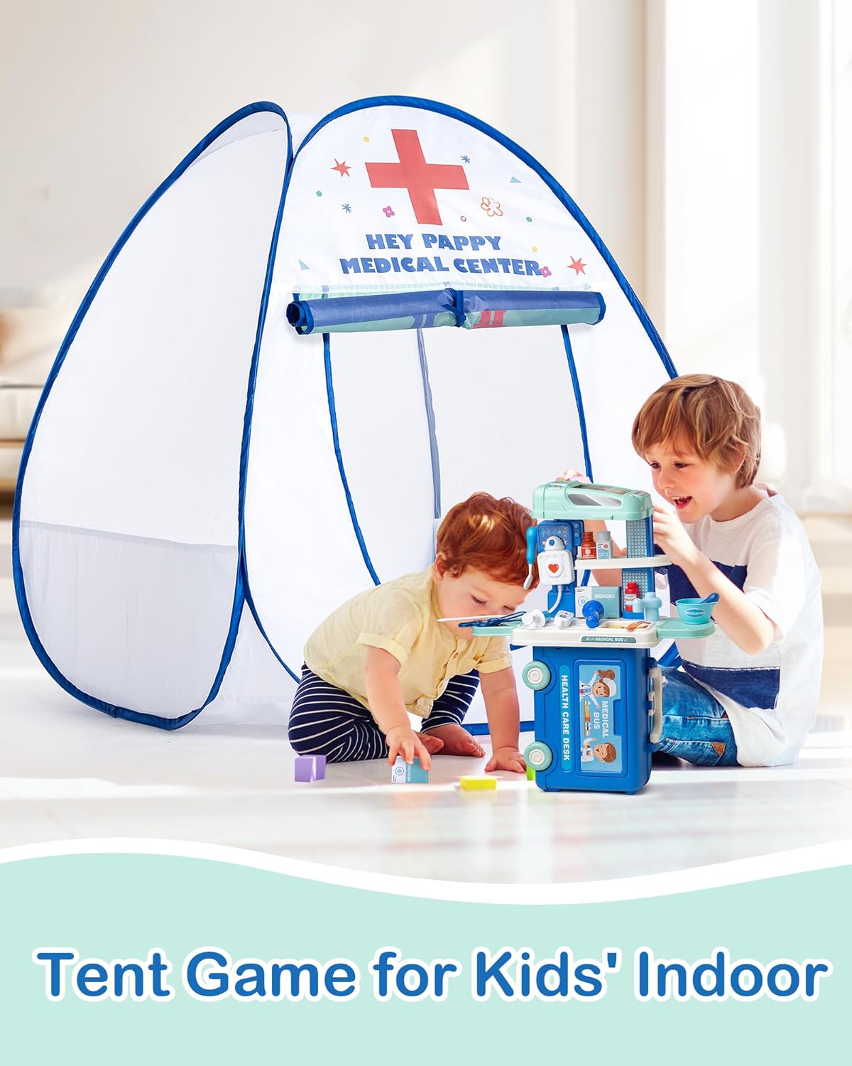 Kids Tent,Pop Up Kids Play Tent Hospital Center Theme with Complete Toy Set, Play Toys Play Set for Indoor Outdoor Pretend Play image 3 of 8 B0DS2NYWQ2