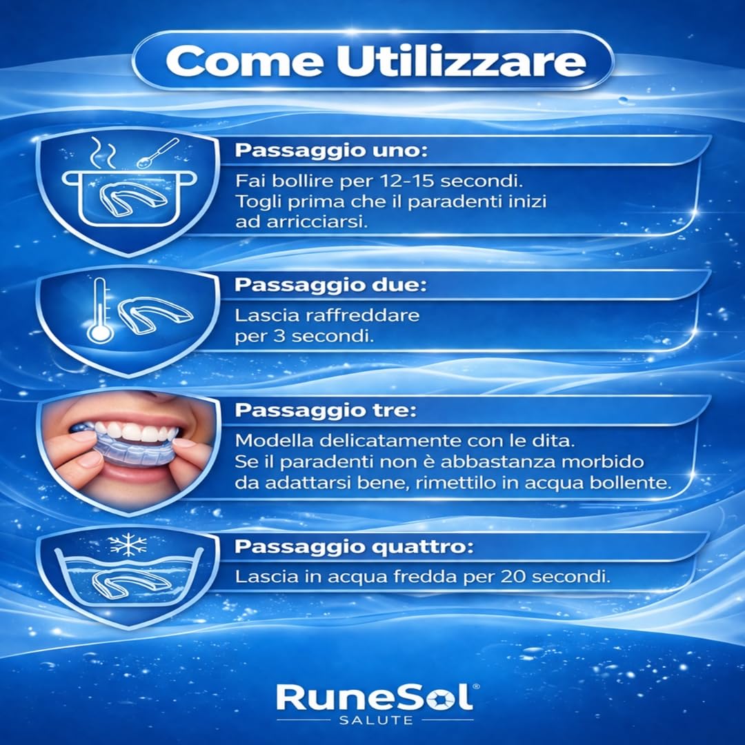 Runesol Bite Bruxismo Notturno Automodellante, 4 x Regolare, Byte Dentale Notturno, Byte Notte Automodellanti, Bite per il Bruxismo, Bait Protezione Denti Notturno, Mouth Guard Teeth Grinding, Baiter