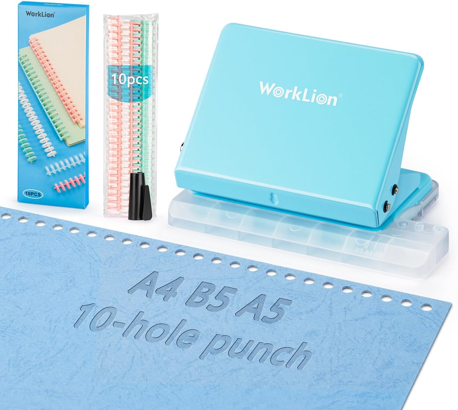 Binding Machine for Planner with Binding Spines(20 pcs) : Worklion 10 Hole Punch and Binder Rings Easy to add/Remove/Change Sheets
