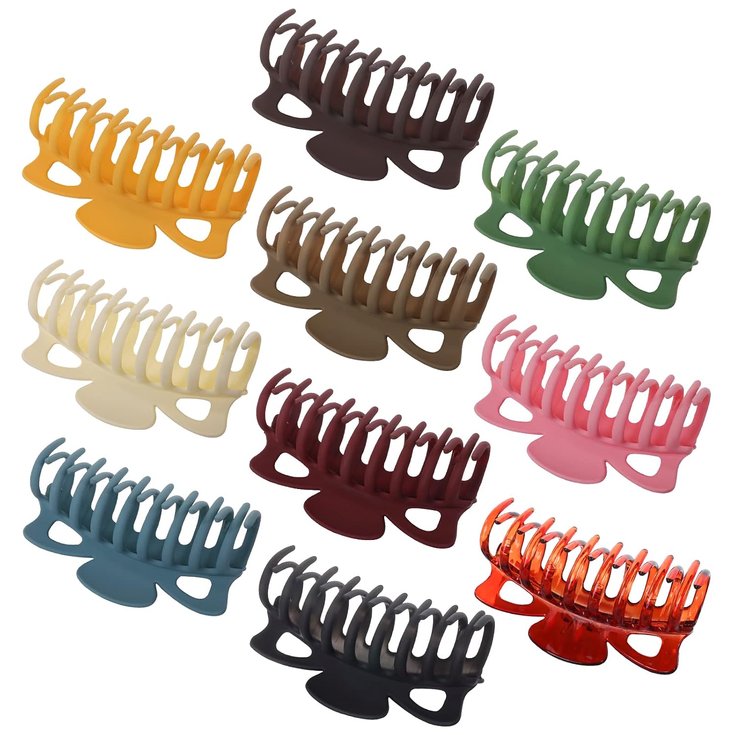 Magicsky Large Hair Claw Clips, 10PCS Big Butterfly Hair Clip, 4.2 Inch Strong Hold Jaw Banana Clip, Hair Bow Clips for Thick Thin Curly Hair, Accessories for Women Girls- Matte Black Brown Neutral