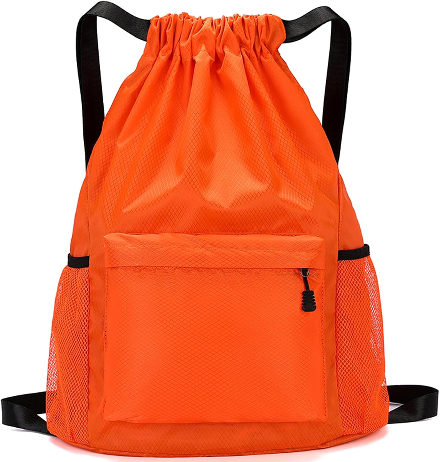 Drawstring Backpack, Gym Bag with Water Bottle Pocket, Waterproof String Backpack for Soccer, Basketball, Swim for Women Men (Orange)