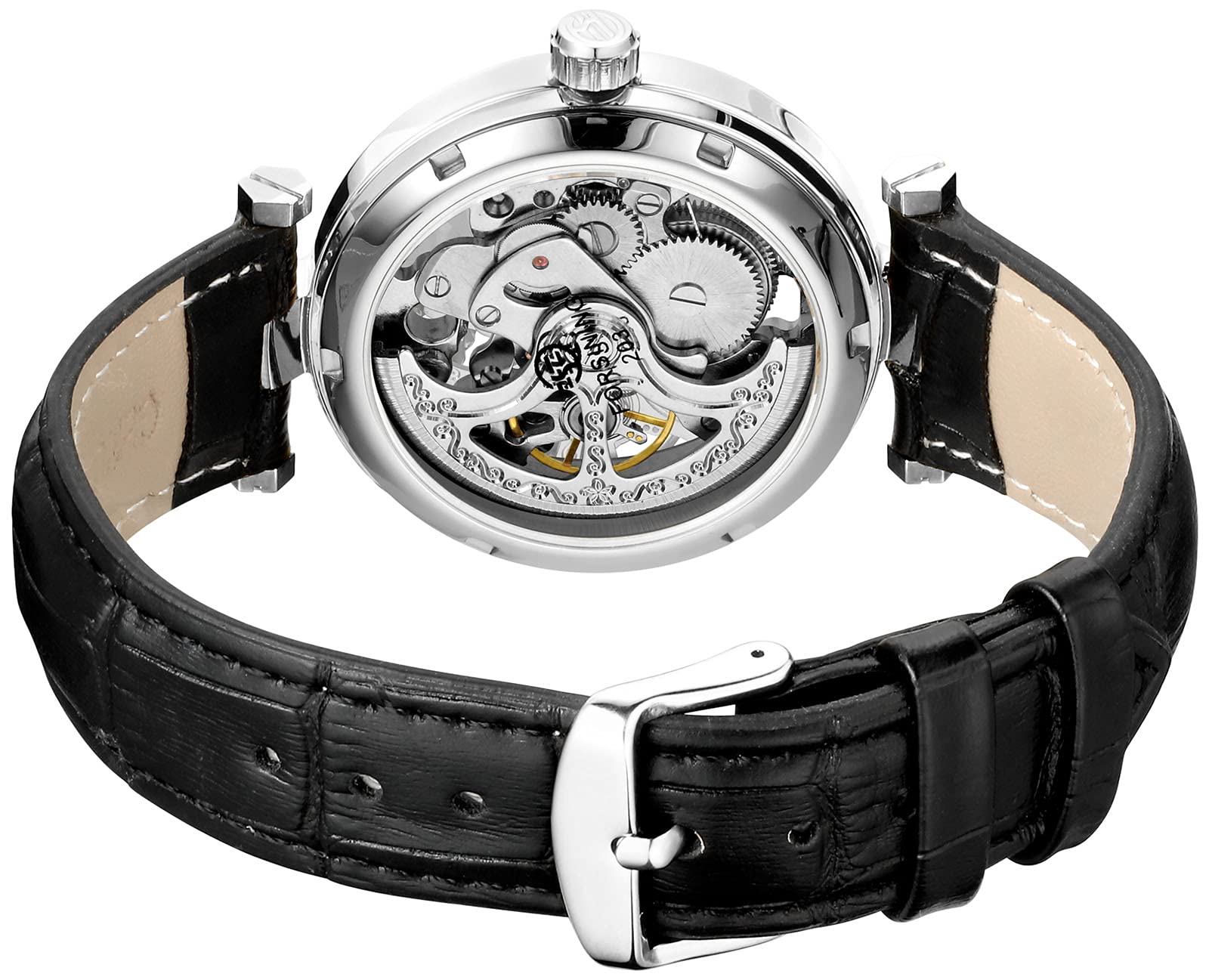 Carlien Skelett-Automatikuhr, Steampunk, goldfarben, leuchtende Zeiger, Lederarmband, Armbanduhr