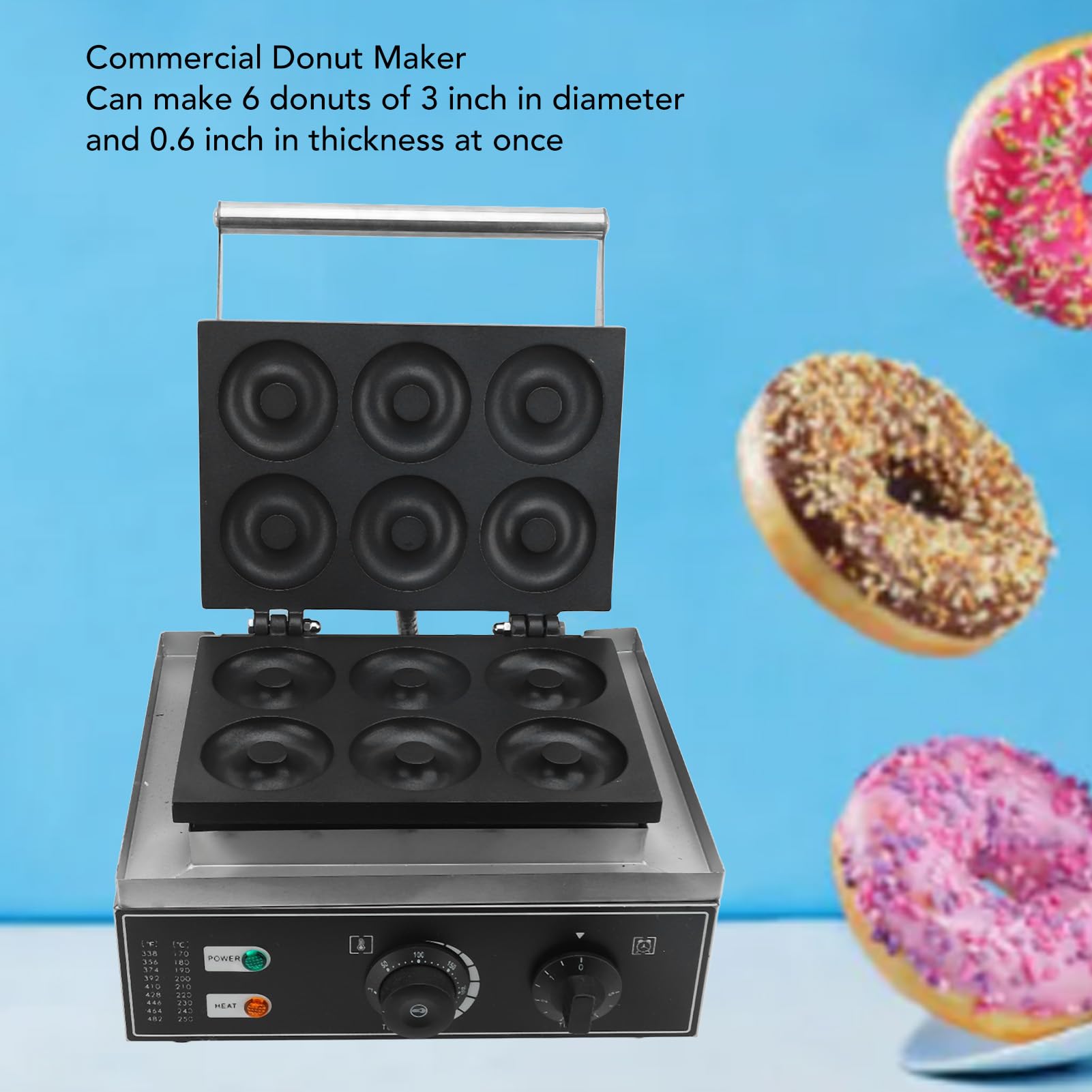 Kommerzieller Donut-Maker, 6 Löcher, doppelseitige Heizung, antihaftbeschichtet, elektrische Donut-Maschine für Küche, Dessertladen