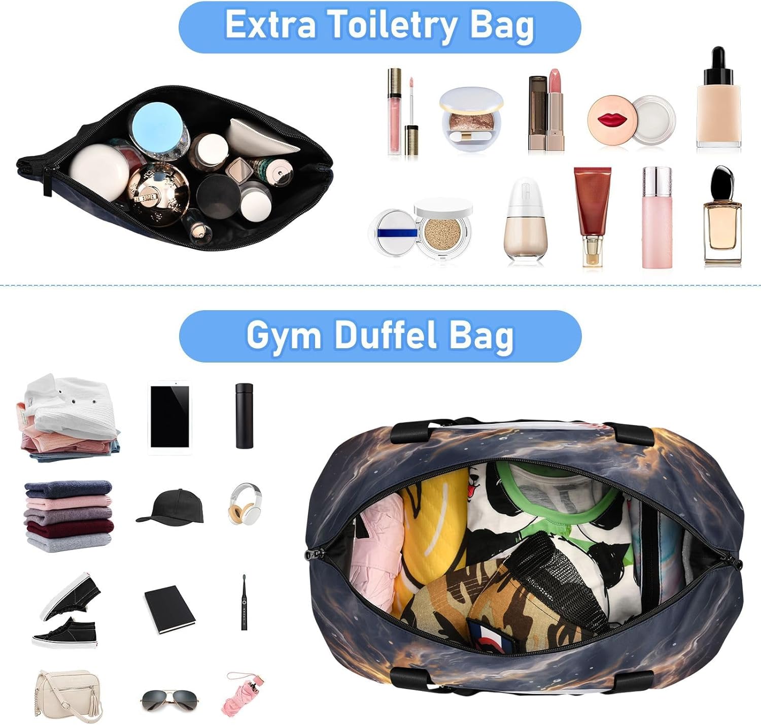 Kigai Ice Fire Baseball Gym Bag for Women & Men,Waterproof Weekender Overnight Bag with Shoes Compartment Sports Duffel Bag for Gym Yoga Swimming Camping