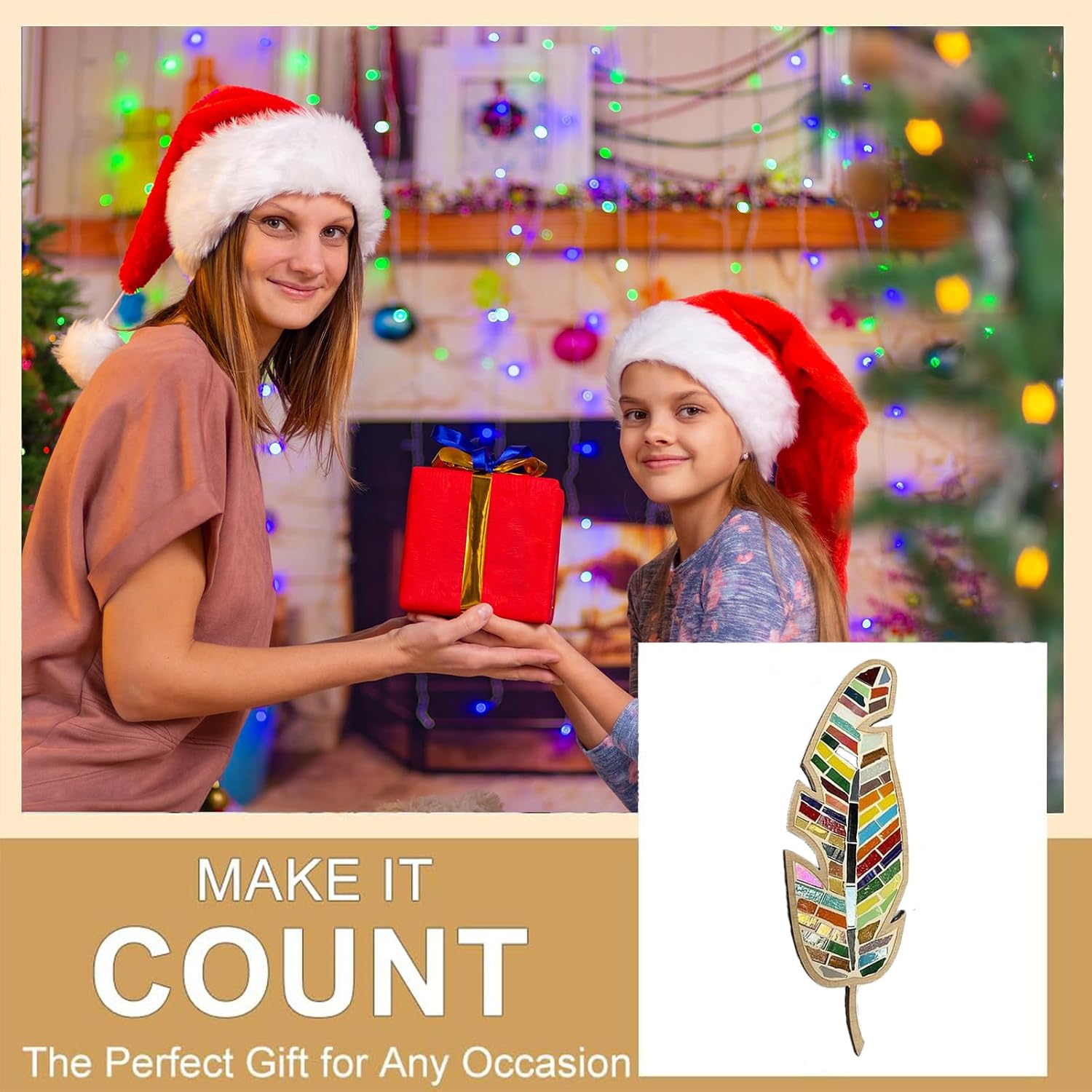 ZZ sanity Feather Mosaic Craft Kits, 3Pcs Porcelain Tile Mixed Colors for Kids and Adults, DIY Home Decoration Art