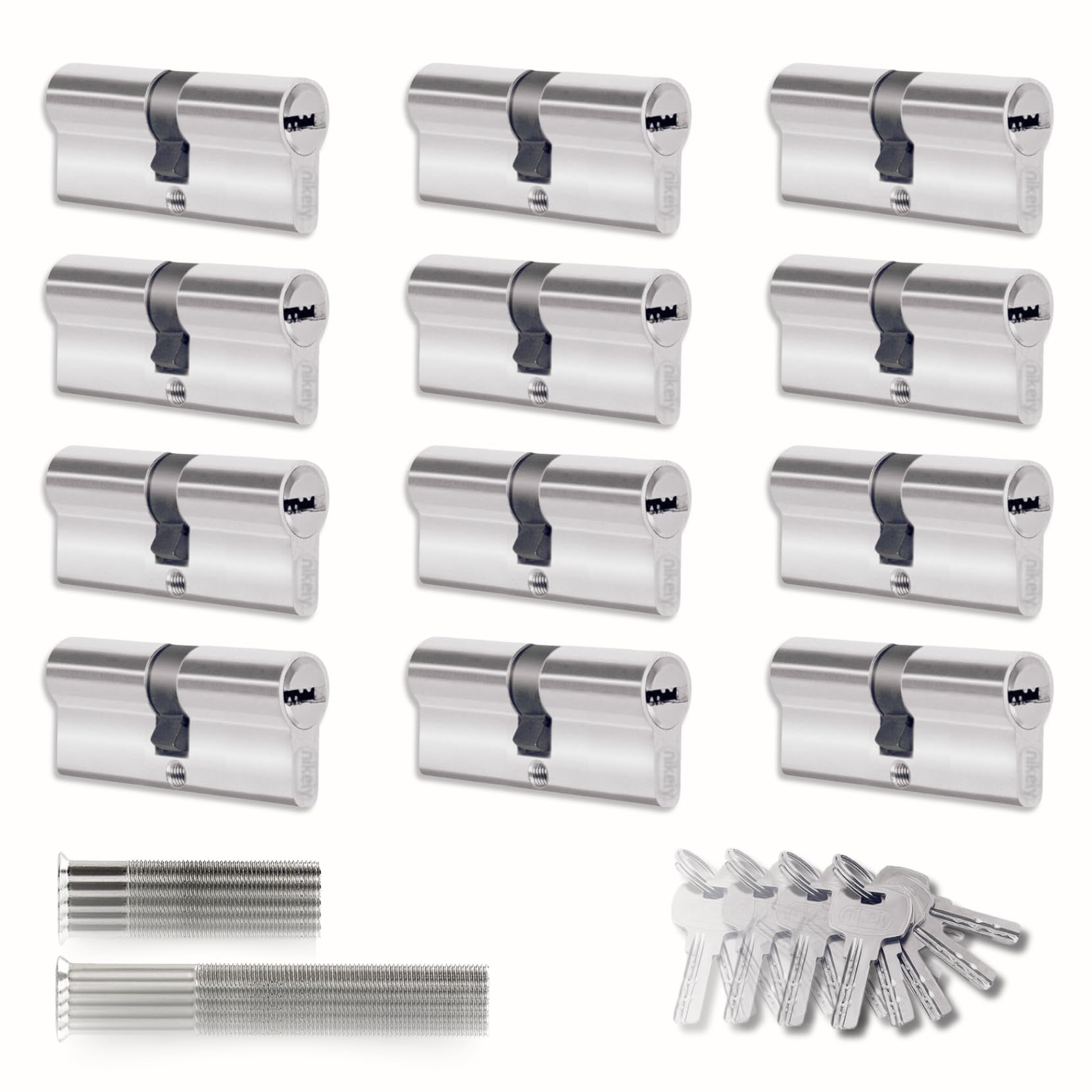 Set of 12 Cylinder for Locks 30/30 mm, Double Lock Cylinder, Screws and Keys Included, Easy Assembly, Lock for Doors and Garages, Anti-Drilling, Single Key, Length 60 mm — image 1
