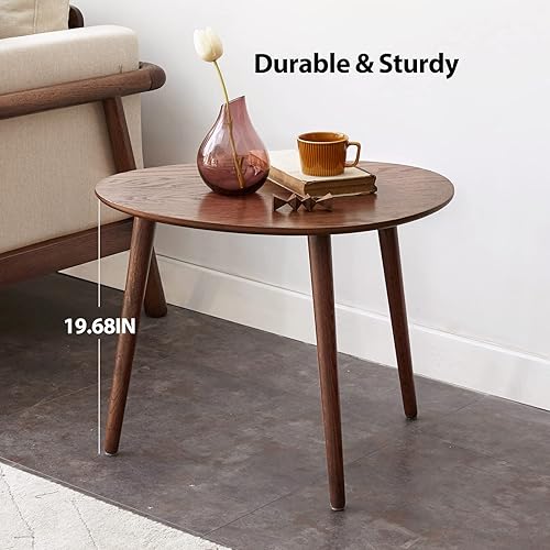 Miniatura 4 de Mesa auxiliar, mesa auxiliar de roble puro, mesa auxiliar redonda con patas de madera maciza, fácil montaje, sin olor, mesa de noche para sala de