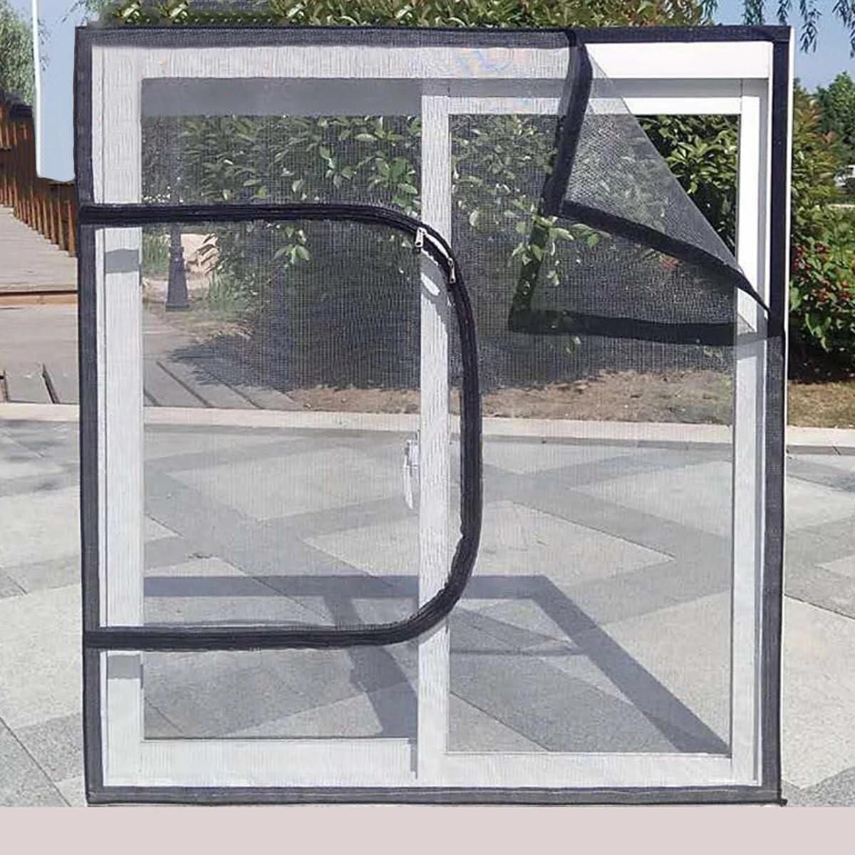 Self-Adhesive Window Screen with Zipper Opening, 70.86"x70.86" Mesh Screen Curtain with Hook and Loop Tape, Fitted to Multiple Windows