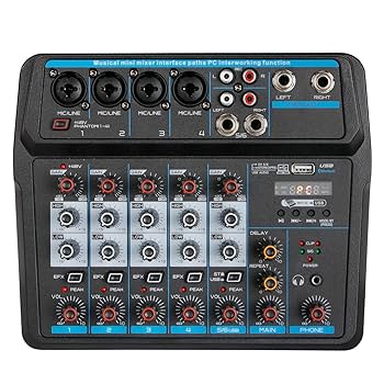 Depusheng DX6 6チャンネルアナログミキサー Amazon | DJ Sound ControllerインターフェースW / USBドライブ