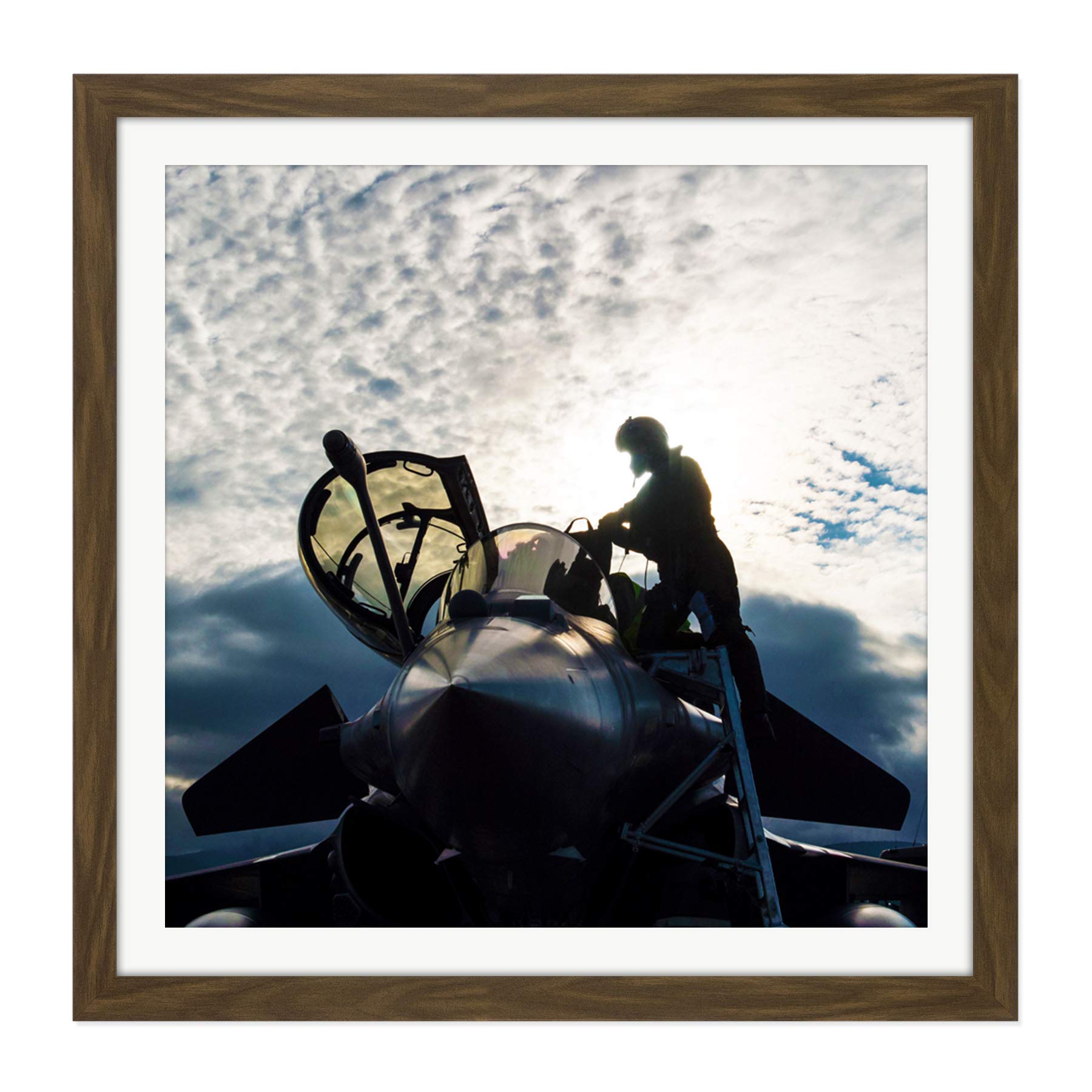 Military France Fighter Pilot Dassault Rafale Aircraft Photo Square Wooden Framed Wall Art Print Picture 16X16 Inch