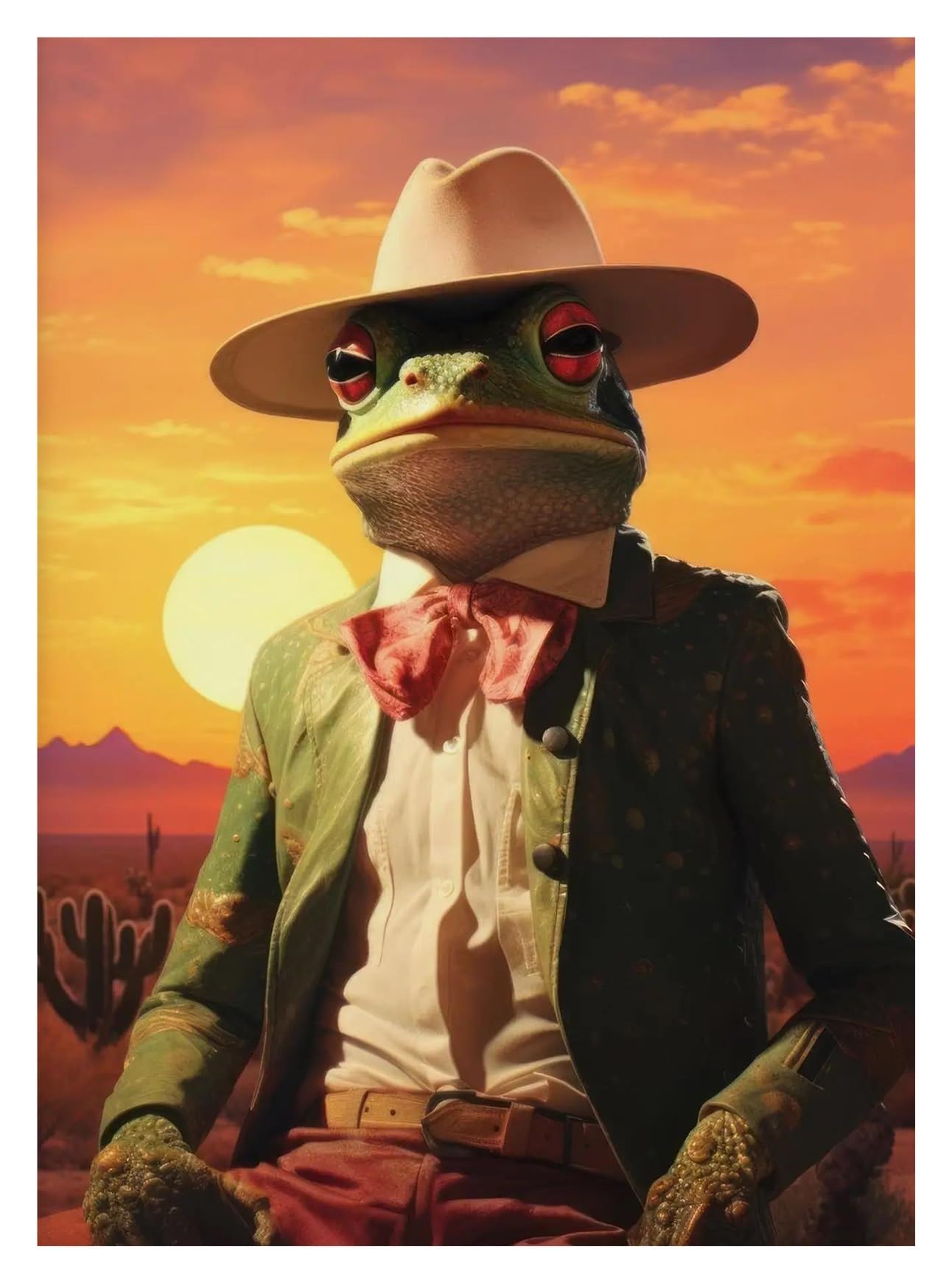 Xenite E Xenit Wall Art Canvas Prints Whimsical Funny Cowboy Frog Oil Posters Trendy Wild Cats West Prints Canvas Painting Wall Art Pictures Hom Room Decor(,30X40cm)