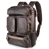 Fshsup Vintage Genuine Leather Backpack for Men 17.3