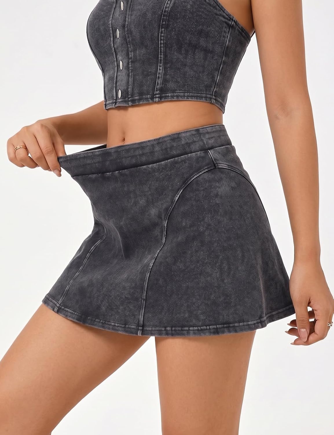 Women's Athletic Denim Skorts Elastic High Waist Built-in Shorts Tennis Casual A-line Stretchy Jean Skirts
