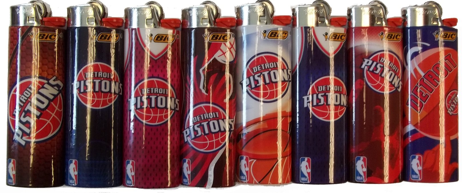Bic Lighters Compatible with Detroit Pistons NBA Officially Licensed Full Size 8pc Set
