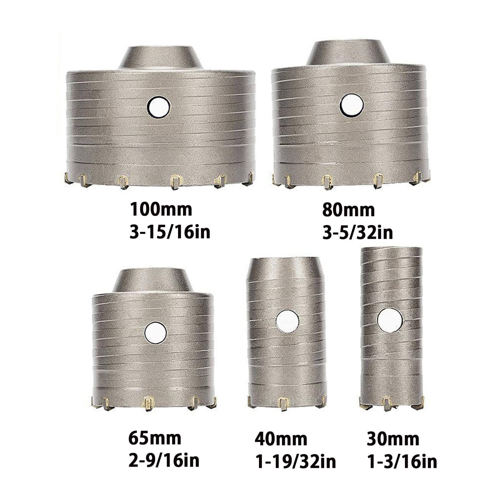 9PCS Concrete Hole Saw Kit, Hole Saw Drill Bit Dia. 30 40 65 80 100 MM with 2 Drill Bits and SDS Plus, Max Shank, Drill Bits for Cement, Brick, Masonry Stone Wall