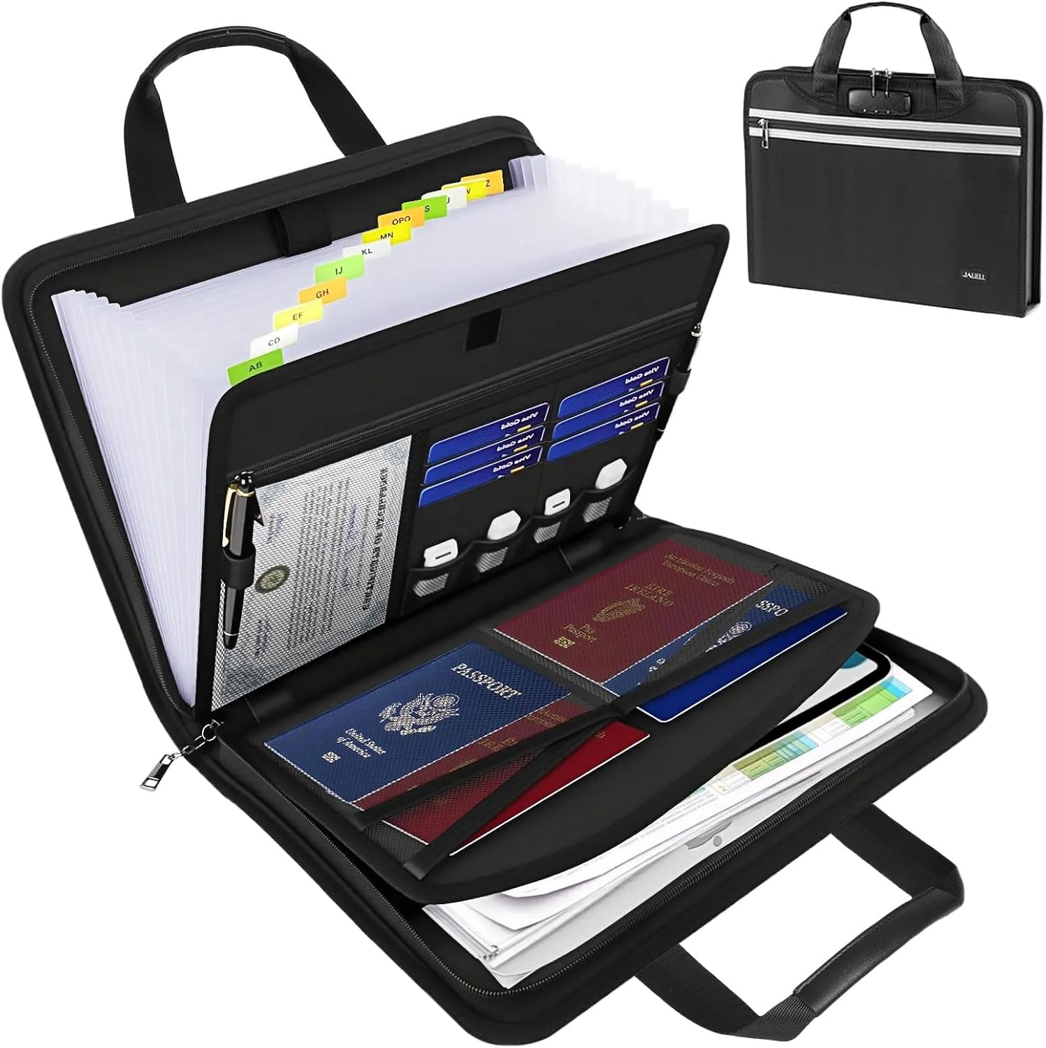 Fireproof Accordion File Organizer with Lock for Important Documents | 13 pockets expandable file folder, 2500°F fireproof, water-resistant, portable for home office travel, fits letter/A4 size