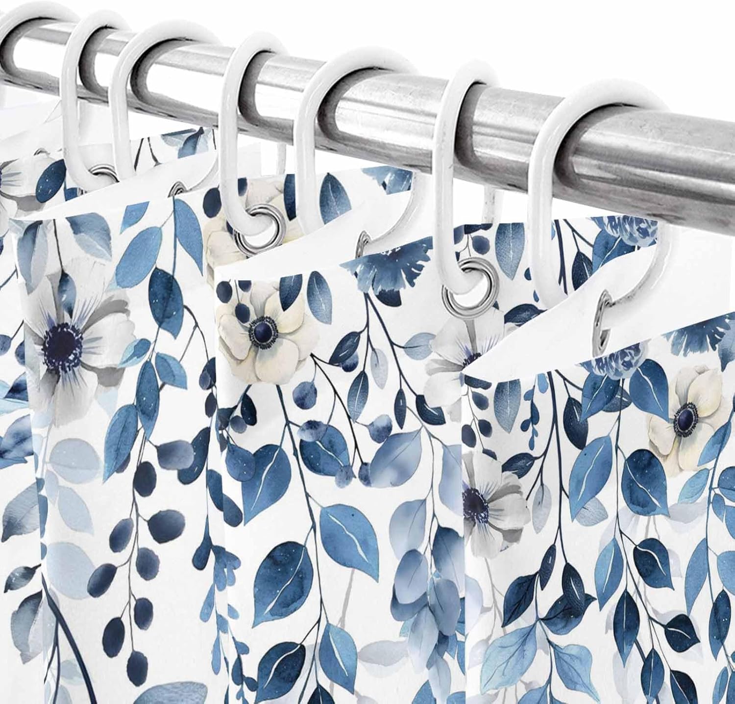 Blue Fall Shower Curtain Set - Small 36" x 72" Washable Bathtub Weeping Botanical Curtain with 12 Hooks, Pumpkins Thanksgiving Waterproof Fabric Stall Shower Curtains for Bathroom Décor