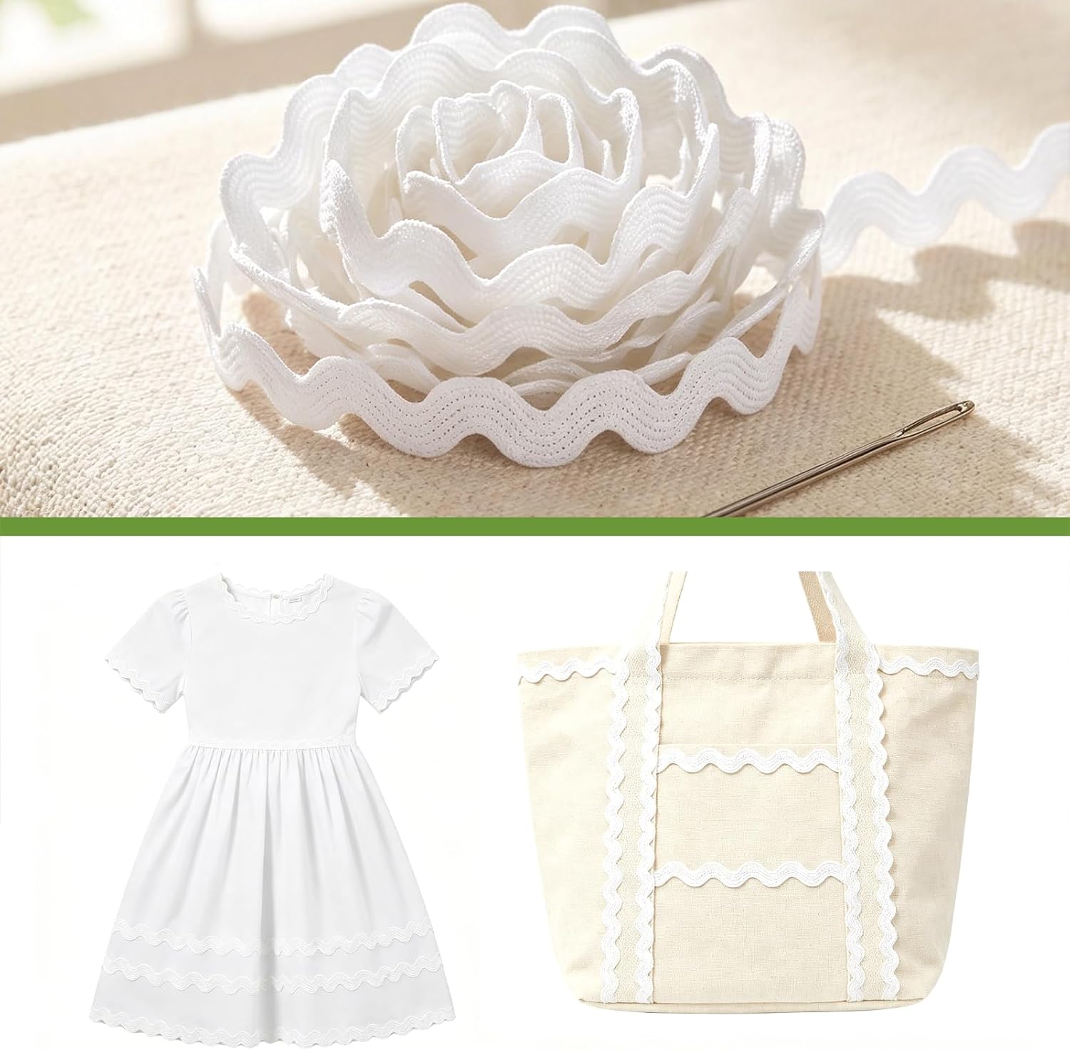White Braided Ribbon 5 mm 27 Yards Sewing Woven Lace Ribbon Rick Rack Wave Bending Fringe Trim for Sewing Clothes Gift Wrapping Home Party Decoration