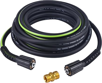 Pressure Washer Hose 1/4" 25FT - 3200 PSI Heavy Duty Power Washer Hose Replacement with M22-14mm Aluminum Fittings, Flexible Kink-Resistant Hose for Gas & Electric Pressure Washers
