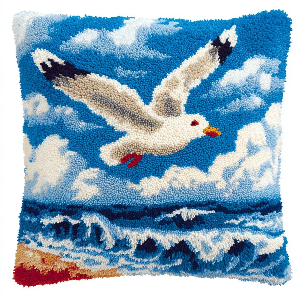 Kitquiver Decor Latch Hook Cushion Kit,Seagull DIY Pillow Cover 43X43Cm