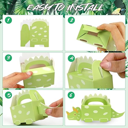 Miniatura 4 de DPKOW Paquete de 24 cajas de recuerdo de fiesta de dinosaurios, cajas de golosinas de dinosaurio para fiesta de dinosaurios, bolsas de dulces en