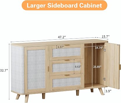 63 Large Farmhouse Sideboard Buffet Cabinet