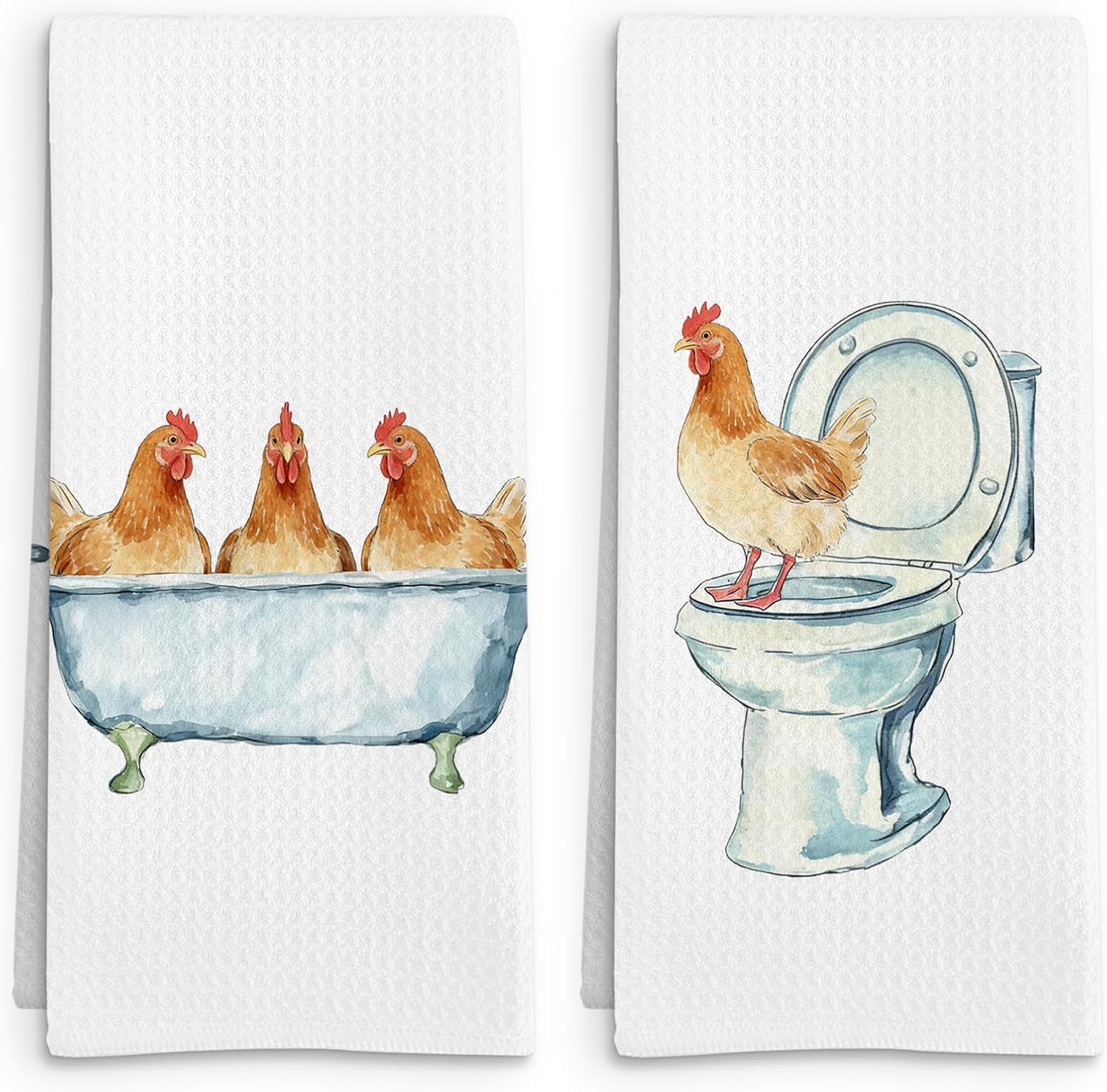 Funny Chicken Decor Hand Towels Set of 2, Chicken Gifts for Kids Women Hand Towel, Funny Farm Animal Decorative Towels for Bathroom Washroom Toilet, ChickenLovers Kids Bathroom Decor, 16x24in