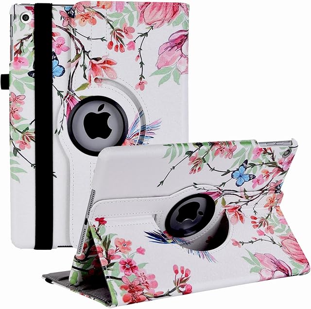 Ceysin Rotating Case for iPad 9th Generation (2021) / 8th Generation (2020) / 7th Gen (2019) 10.2 Inch - 360 Degree Rotating Protective Stand Cover with Auto Wake Sleep Function (Flower Hummingbird)