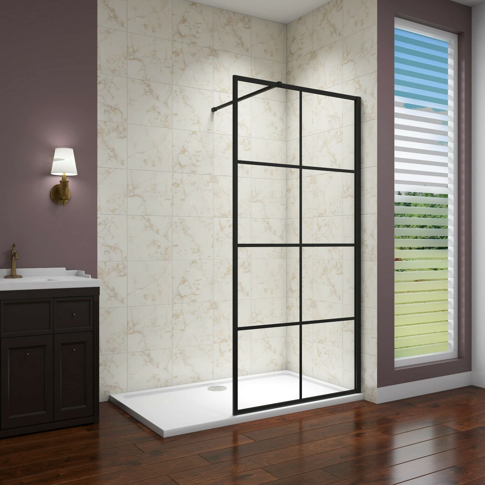 Biubiubath Black 1100Mm Matt Walk In Wet Room Shower Enclosure Cubicle Nano Glass Screen 1850