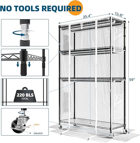 Miniatura 9 de Barrina Mini invernadero con 6 unidades T8 de 3 pies, 30 W, 5000 K, luz LED blanca de cultivo para plantas de interior, soporte de metal portátil de