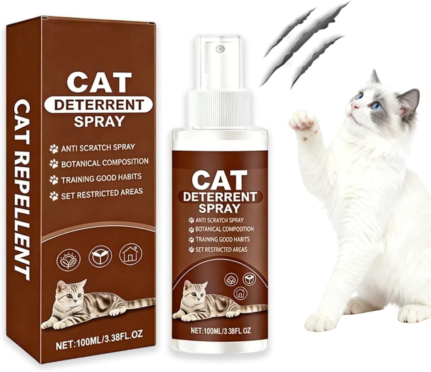 Cat Deterrent Spray,Upgraded Cat Spray Deterrent,Natural Safe Scratch Deterrent Training Aid for Furniture,Cat Deterrent Indoor for Anti-Scratch Training,Brown