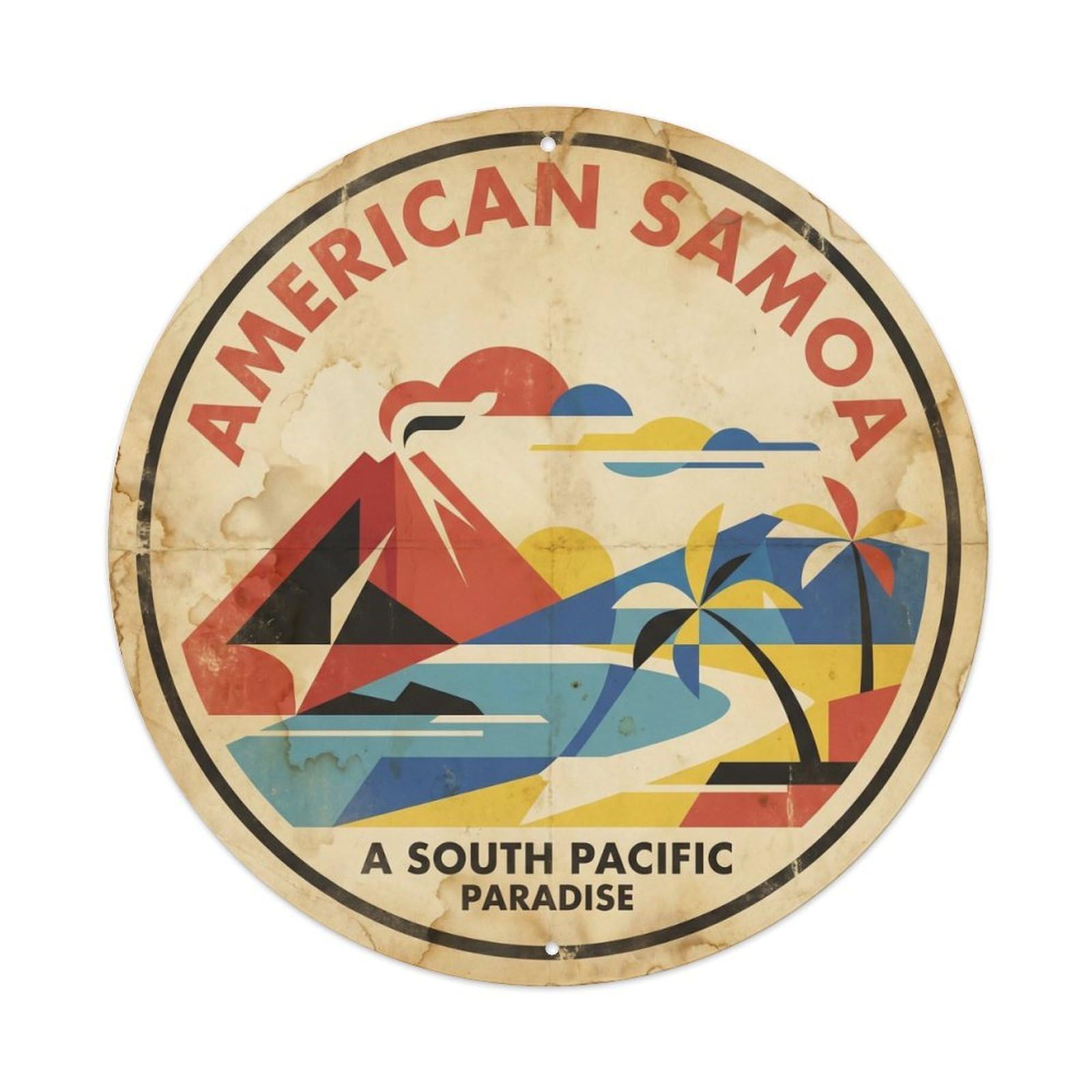 Olhnbad 08X08inch Style American Samoa Pago Island Resort Geometric Metal Tin Sign